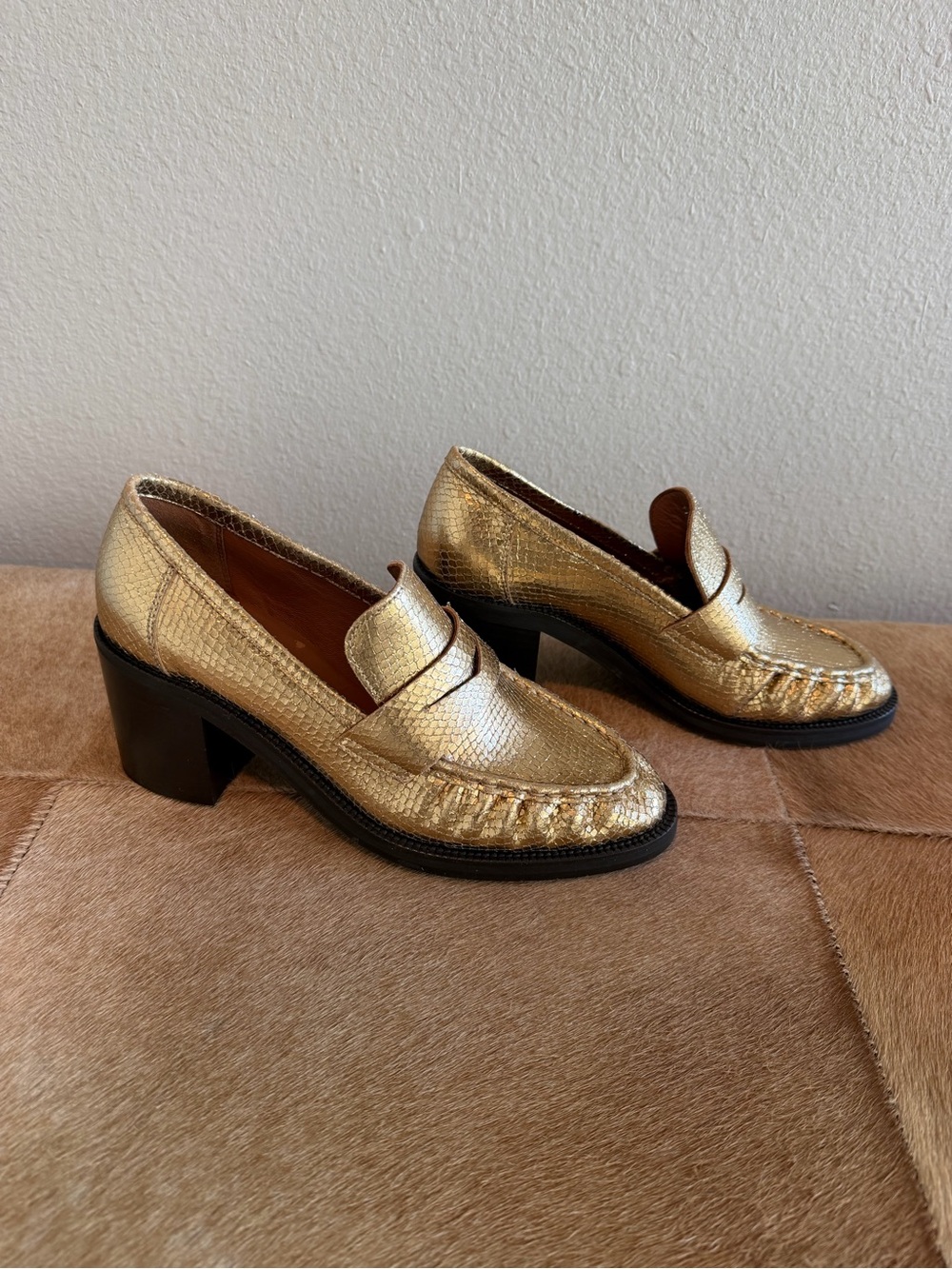 Aquatalia Josette Metallic Snake Embossed Penny Loafers-New-No Box-size 8